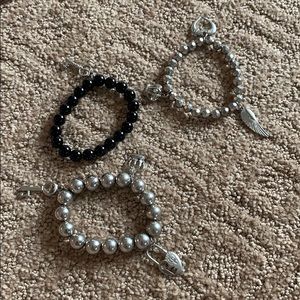 3 piece black and silver charm beaded bracelets